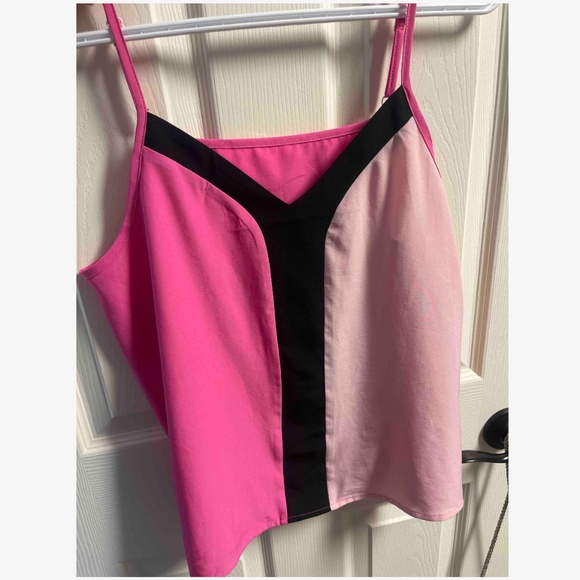 Color Block 2 Tone Pink Cami Top V-Neck Black Trim - Picture 8 of 8